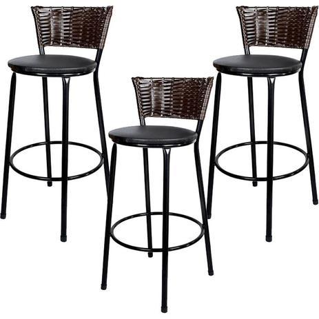 Menor preço em Kit 3 Banquetas Bistrô Hawaii Rattan Junco Café Epóxi e Assento Preto - Decore fácil shop