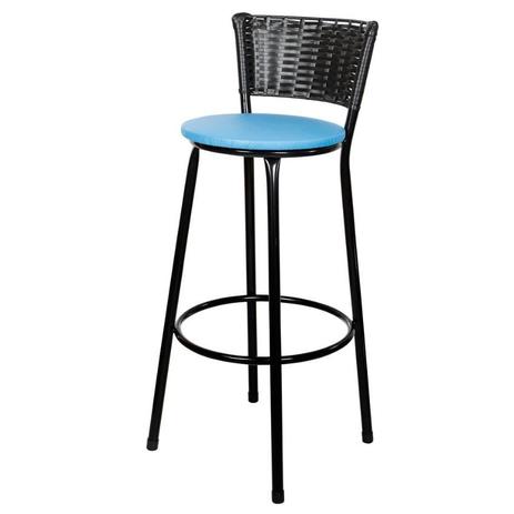 Menor preço em Kit 3 Banquetas Bistrô Hawaii Rattan Junco Preto Epóxi e Assento Azul - Decore fácil shop