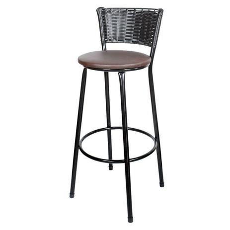 Kit 3 Banquetas Bistrô Hawaii Rattan Junco Preto Epóxi e Assento Marrom - Decore fácil shop Menor preço em Kit 3 Banquetas Bistrô Hawaii Rattan Junco Preto Epóxi e Assento Marrom - Decore fácil shop