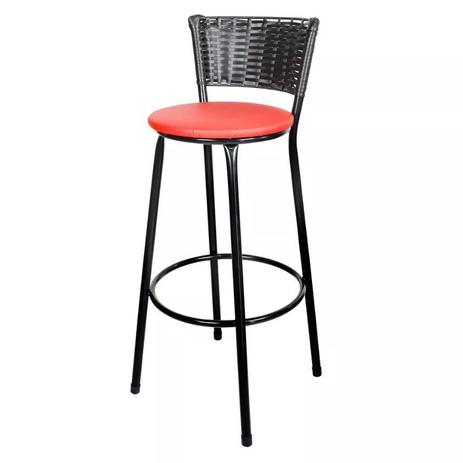 Menor preço em Kit 3 Banquetas Bistrô Hawaii Rattan Junco Preto Epóxi e Assento Vermelha - Decore fácil shop