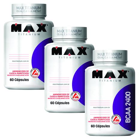 KIT 3 BCAA 2400 60 cápsulas - MAX TITANIUM - Massa Muscular Menor preço em KIT 3 BCAA 2400 60 cápsulas - MAX TITANIUM - Massa Muscular