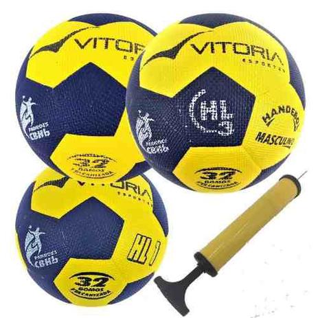 Kit 3 Bolas Handebol Oficial Gripp Pu H3l, H2l, H1l + Bomba - Vitoria Esportes Menor preço em Kit 3 Bolas Handebol Oficial Gripp Pu H3l, H2l, H1l + Bomba - Vitoria Esportes