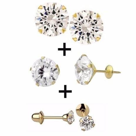Kit 3 Brincos De Ouro 18k Ponto De Luz Cálice Zircônia - Total pratas Menor preço em Kit 3 Brincos De Ouro 18k Ponto De Luz Cálice Zircônia - Total pratas
