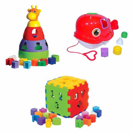 Kit 3 Brinquedos Didáticos Girafa Baleia e Cubo com Blocos de Encaixe Mercado Toys - Merco Toys Menor preço em Kit 3 Brinquedos Didáticos Girafa Baleia e Cubo com Blocos de Encaixe Mercado Toys - Merco Toys