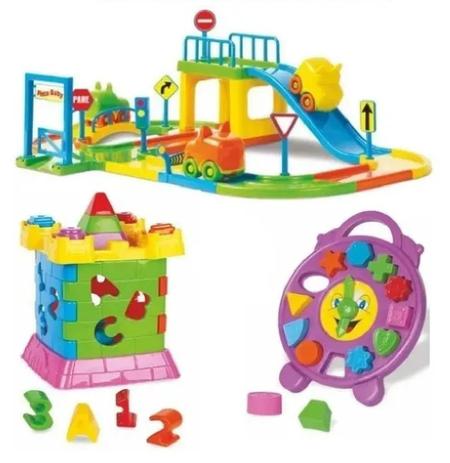 Kit 3 Brinquedos Educativos Pedagógicos Pista Baby Animal - Castelinho Interativo - Relógio - DivPla - DIVPLAST Menor preço em Kit 3 Brinquedos Educativos Pedagógicos Pista Baby Animal - Castelinho Interativo - Relógio - DivPla - DIVPLAST