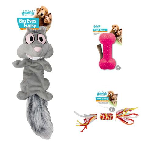 Kit 3 Brinquedos Pelúcia Grande e Mordedores Pawise Menor preço em Kit 3 Brinquedos Pelúcia Grande e Mordedores Pawise