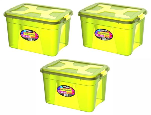 Kit 3 Caixas Organizadoras Multiuso 12 Litros Verde Uninjet Menor preço em Kit 3 Caixas Organizadoras Multiuso 12 Litros Verde Uninjet