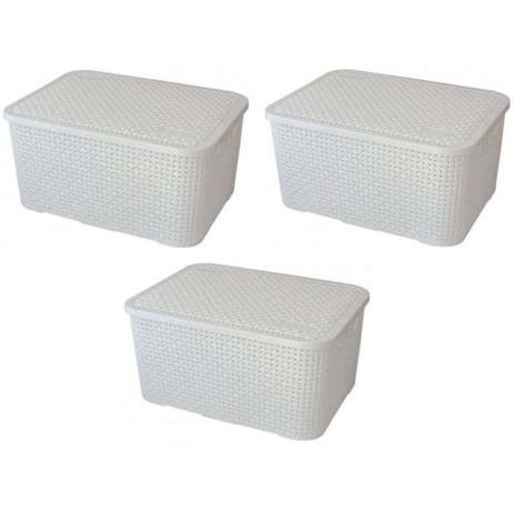 Kit 3 Caixas Organizadoras Plásticas Cesto Rattan Branca Nitron 069 Menor preço em Kit 3 Caixas Organizadoras Plásticas Cesto Rattan Branca Nitron 069