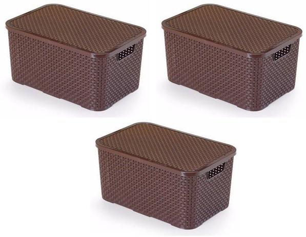 Kit 3 Caixas Organizadoras Plásticas Cestos Rattan Marrom 7 Litros Monte Líbano CR1825 Menor preço em Kit 3 Caixas Organizadoras Plásticas Cestos Rattan Marrom 7 Litros Monte Líbano CR1825