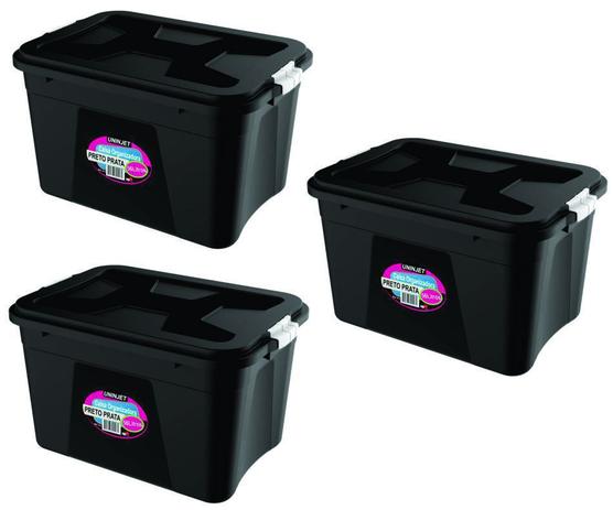 Kit 3 Caixas Organizadoras Preta 56 Litros c/ Travas PP Uninjet Menor preço em Kit 3 Caixas Organizadoras Preta 56 Litros c/ Travas PP Uninjet