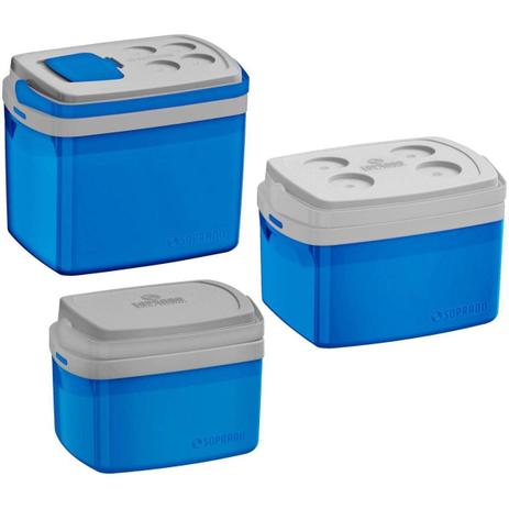 Kit 3 Caixas Térmicas 32,12 e 5 Litros Coolers Térmicos - Azul - Soprano Menor preço em Kit 3 Caixas Térmicas 32,12 e 5 Litros Coolers Térmicos - Azul - Soprano