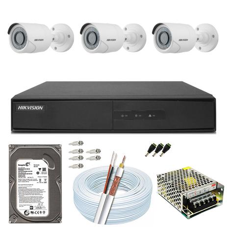 Kit 3 Câmeras Hikvision Hd 720p 1mp Ds-2ce1ac0t Dvr 4 Canais Menor preço em Kit 3 Câmeras Hikvision Hd 720p 1mp Ds-2ce1ac0t Dvr 4 Canais
