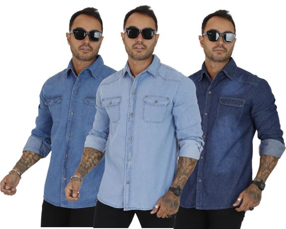 Kit 3 Camisas Social Masculina Jeans Slim Importada - Daze Modas Menor preço em Kit 3 Camisas Social Masculina Jeans Slim Importada - Daze Modas