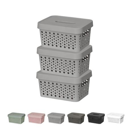 Kit 3 Cestos Organizador c/ Tampa Trama Rattan 2L Usual - Usual Utilidades Menor preço em Kit 3 Cestos Organizador c/ Tampa Trama Rattan 2L Usual - Usual Utilidades