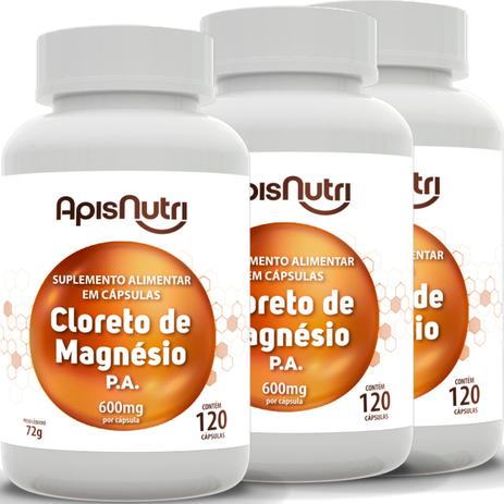 Kit 3 Cloreto de Magnésio P.A. Apisnutri 120 Capsulas Menor preço em Kit 3 Cloreto de Magnésio P.A. Apisnutri 120 Capsulas