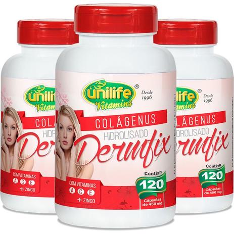 Kit 3 colágeno hidrolisado dermix unilife 120 cápsulas Menor preço em Kit 3 colágeno hidrolisado dermix unilife 120 cápsulas