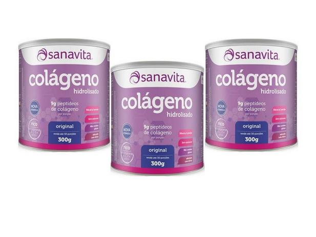 Kit 3 colágeno hidrolisado em pó sanavita original 300g Menor preço em Kit 3 colágeno hidrolisado em pó sanavita original 300g