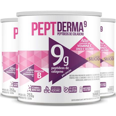 Kit 3 colágeno hidrolisado peptderma 9 chá mais baunilha 253g Menor preço em Kit 3 colágeno hidrolisado peptderma 9 chá mais baunilha 253g