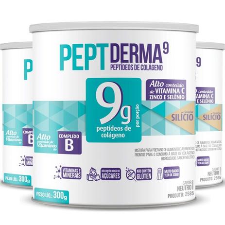 Kit 3 colágeno hidrolisado peptderma 9 chá mais neutro 300g Menor preço em Kit 3 colágeno hidrolisado peptderma 9 chá mais neutro 300g