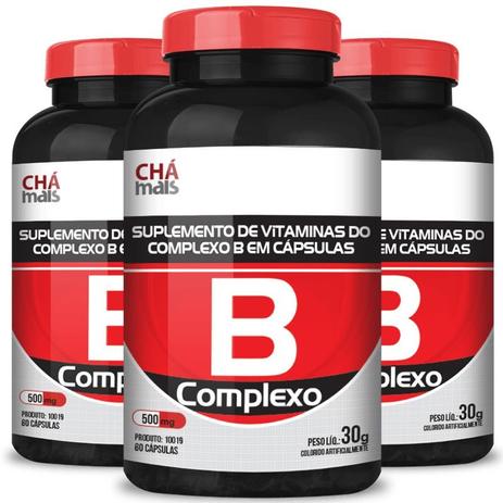 Kit 3 complexo b 500mg chá mais 60 cápsulas Menor preço em Kit 3 complexo b 500mg chá mais 60 cápsulas