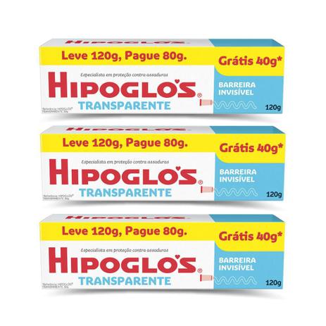 Kit 3 Cremes Preventivo Contra Assaduras Hipoglós Transparente 120g Menor preço em Kit 3 Cremes Preventivo Contra Assaduras Hipoglós Transparente 120g