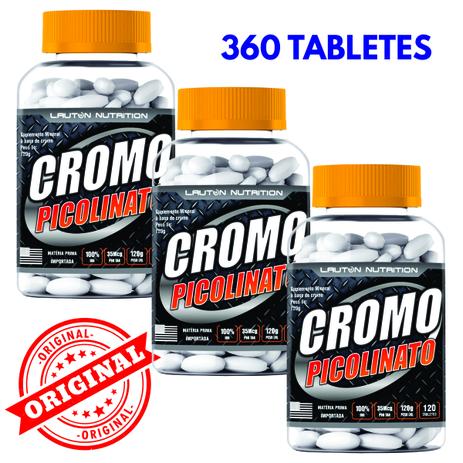 KIT 3 CROMO PICOLINATO 1000mg - 120 tabletes - Redutor do apetite de doces - Diabete - Lauton Menor preço em KIT 3 CROMO PICOLINATO 1000mg - 120 tabletes - Redutor do apetite de doces - Diabete - Lauton