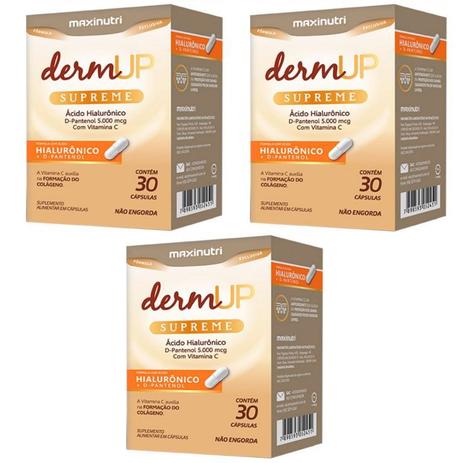Kit 3 Dermup Supreme Ácido Hialurônico D Pantenol 30Cápsulas - MAXINUTRI Menor preço em Kit 3 Dermup Supreme Ácido Hialurônico D Pantenol 30Cápsulas - MAXINUTRI