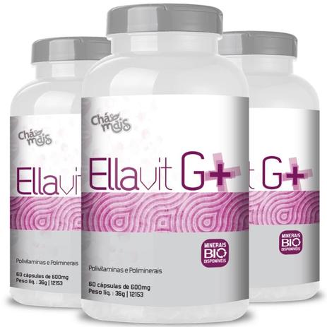 Kit 3 ellavit g+ multivitaminico 600mg chá mais 60 cápsula Menor preço em Kit 3 ellavit g+ multivitaminico 600mg chá mais 60 cápsula