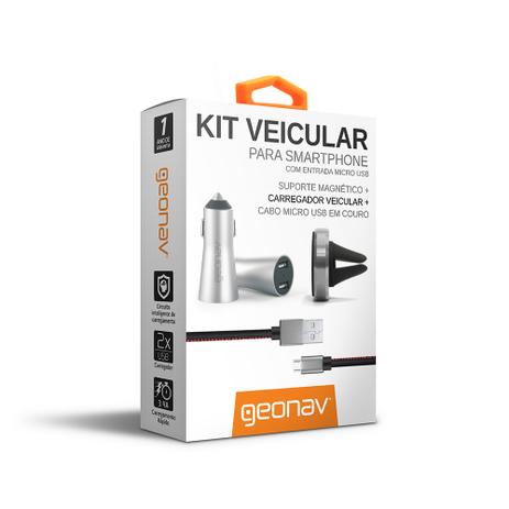 Kit 3 em 1 Android composto por cabo Micro USB de couro preto 1m + Suporte Magnético Premium + Carregador Veicular 3.4 A de alumínio - Geonav Menor preço em Kit 3 em 1 Android composto por cabo Micro USB de couro preto 1m + Suporte Magnético Premium + Carregador Veicular 3.4 A de alumínio - Geonav