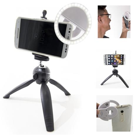 Kit 3 em 1 mini tripé, suporte celular e led selfie ring light - Easy Menor preço em Kit 3 em 1 mini tripé, suporte celular e led selfie ring light - Easy
