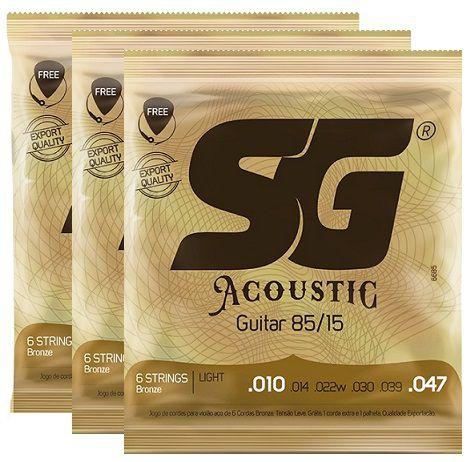 Kit 3 Encordoamento Cordas Violão Aço 010 Sg 6685 Palheta Extra Menor preço em Kit 3 Encordoamento Cordas Violão Aço 010 Sg 6685 Palheta Extra
