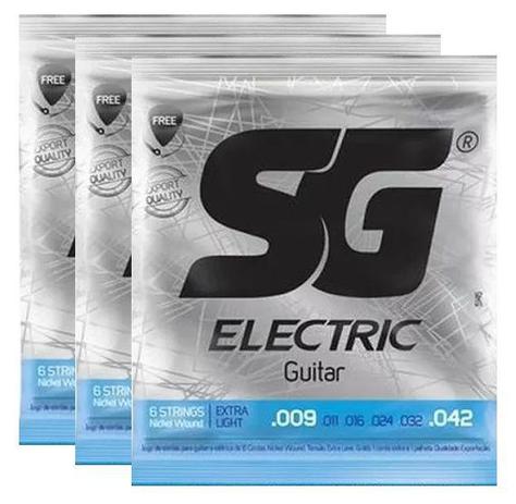 Kit 3 Encordoamento Guitarra 009 - Sg 5145 + Palheta Menor preço em Kit 3 Encordoamento Guitarra 009 - Sg 5145 + Palheta