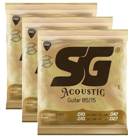 Kit 3 Encordoamento Violão 12 Cordas Aço 010 Sg Palheta Menor preço em Kit 3 Encordoamento Violão 12 Cordas Aço 010 Sg Palheta