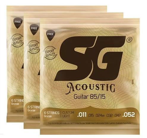 Kit 3 Encordoamento Violão Aço 011 Sg 6686 + Palheta Grátis Menor preço em Kit 3 Encordoamento Violão Aço 011 Sg 6686 + Palheta Grátis