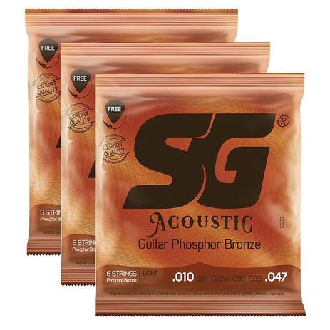 Kit 3 Encordoamento Violão Aço Fosforo 010 Sg Corda Palheta Menor preço em Kit 3 Encordoamento Violão Aço Fosforo 010 Sg Corda Palheta