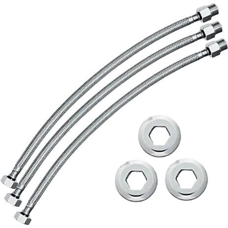 Kit 3 Engate Mangueira Flexível Trançado Aço Inox 60cm Quente Fria Macho/Fêmea - CLASSIC Menor preço em Kit 3 Engate Mangueira Flexível Trançado Aço Inox 60cm Quente Fria Macho/Fêmea - CLASSIC