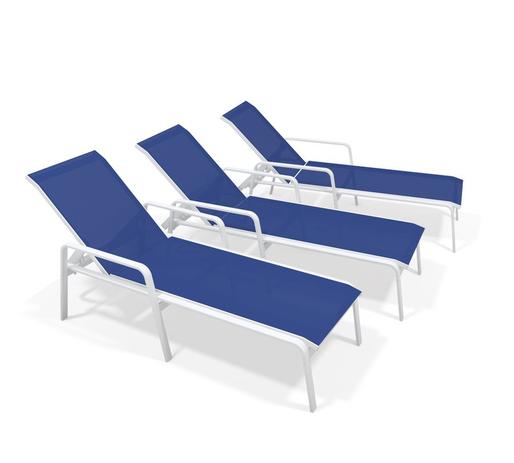 Kit 3 Espreguiçadeira Piscina Alumínio Branco Azul Escuro - Aluv Móveis Menor preço em Kit 3 Espreguiçadeira Piscina Alumínio Branco Azul Escuro - Aluv Móveis