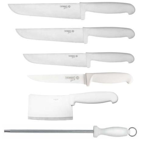 Kit 3 Facas Açougueiro Profissional em Aço Inox 8” 10” e 12” Desossa Cutelo e Chaira 8 Mundial - Mundial gourmet Menor preço em Kit 3 Facas Açougueiro Profissional em Aço Inox 8” 10” e 12” Desossa Cutelo e Chaira 8 Mundial - Mundial gourmet
