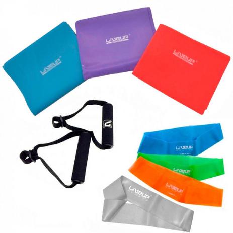 Kit 3 Faixas Elasticas + 2 Pegadores Confortavel + 4 Mini Band Liveup Menor preço em Kit 3 Faixas Elasticas + 2 Pegadores Confortavel + 4 Mini Band Liveup