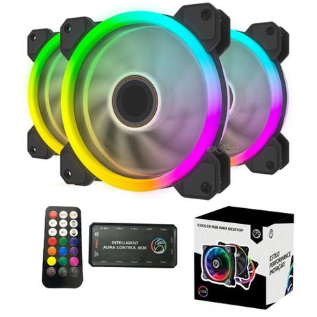 Kit 3 Fans Cooler 3x RGB 120mm Hub Controladora + Controle Remoto Ventoinha Gabinete PC - Brazil PC Menor preço em Kit 3 Fans Cooler 3x RGB 120mm Hub Controladora + Controle Remoto Ventoinha Gabinete PC - Brazil PC