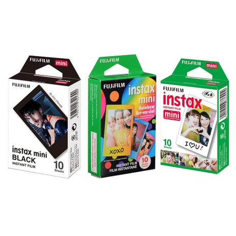 Kit 3 Filmes instantâneos Fujifilm: Black 10 + Rainbow 10 + Borda branca 10 poses - Fujifilm Menor preço em Kit 3 Filmes instantâneos Fujifilm: Black 10 + Rainbow 10 + Borda branca 10 poses - Fujifilm