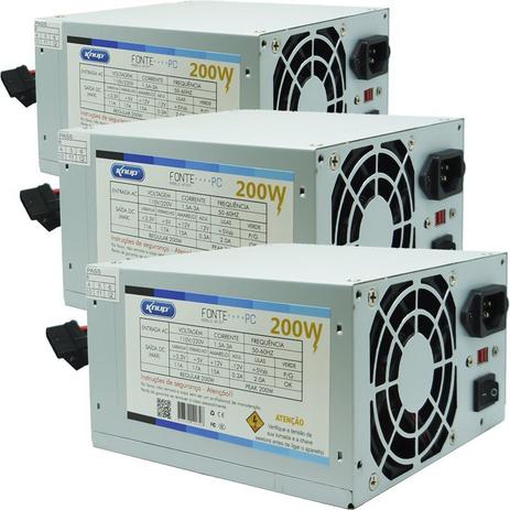 KIt 3 Fontes Pc Atx 200W Reais Real Silenciosa com Cabo de Força Nova Knup KP-517 Cinza Bivolt Menor preço em KIt 3 Fontes Pc Atx 200W Reais Real Silenciosa com Cabo de Força Nova Knup KP-517 Cinza Bivolt