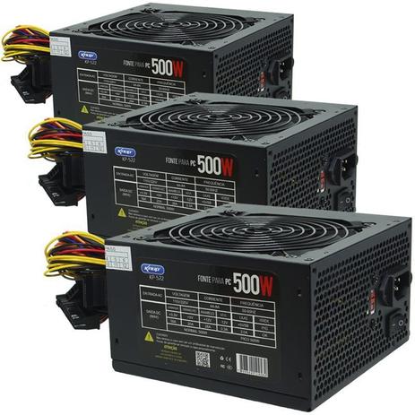 Kit 3 Fontes Pc Atx Gamer 500W Reais Real Super Silenciosa com Cabo de Força Nova Knup KP-522 Bivolt Menor preço em Kit 3 Fontes Pc Atx Gamer 500W Reais Real Super Silenciosa com Cabo de Força Nova Knup KP-522 Bivolt