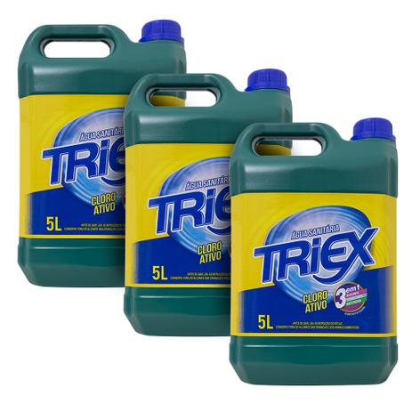 Kit 3 Galões Água Sanitária Triex de 5 Litros Cloro Ativo Menor preço em Kit 3 Galões Água Sanitária Triex de 5 Litros Cloro Ativo