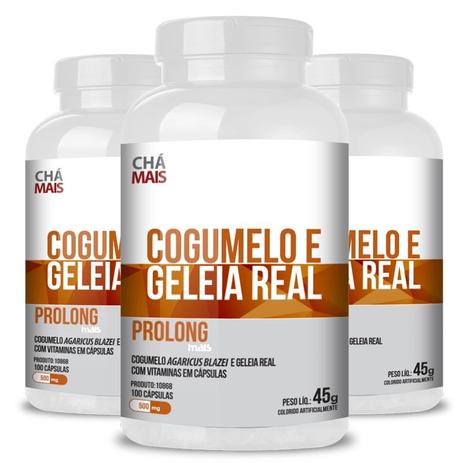 Kit 3 geleia real e cogumelo 450mg chá mais 100 cápsulas Menor preço em Kit 3 geleia real e cogumelo 450mg chá mais 100 cápsulas