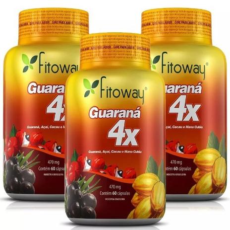 Kit 3 Guarana 4x Fitoway COM 60 CAPS. CADA Menor preço em Kit 3 Guarana 4x Fitoway COM 60 CAPS. CADA