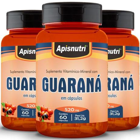 Kit 3 Guaraná Apisnutri 60 cápsulas Menor preço em Kit 3 Guaraná Apisnutri 60 cápsulas