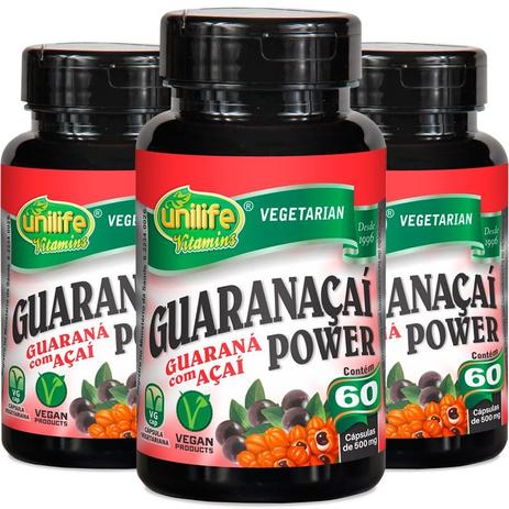 Kit 3 guaraná com açaí guaranaçaí unilife 60 cápsulas Menor preço em Kit 3 guaraná com açaí guaranaçaí unilife 60 cápsulas