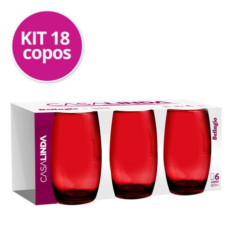 Kit 3 Jogos Copos Vidro Bellagio Vermelho Colorido 450ml - Casa linda Menor preço em Kit 3 Jogos Copos Vidro Bellagio Vermelho Colorido 450ml - Casa linda