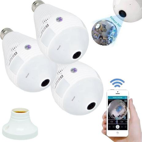 Kit 3 Lâmpadas Câmera Espiã 360 Panorâmica Wifi Ip Led Bivolt B13-L Microfone Alto Falante Embutido - Wifi panorama Menor preço em Kit 3 Lâmpadas Câmera Espiã 360 Panorâmica Wifi Ip Led Bivolt B13-L Microfone Alto Falante Embutido - Wifi panorama